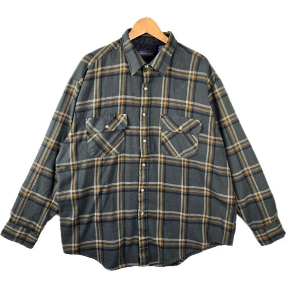 Private Club Mens Long Sleeve Button Up Brown Flannel Plaid Vintage 90s Grunge - Picture 1 of 9